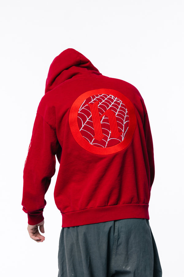 100,000 Stitch Embroidered Spider Logo Zip Hoodie