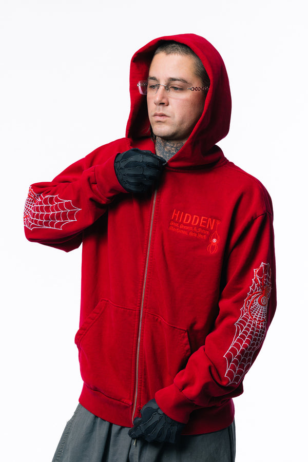 100,000 Stitch Embroidered Spider Logo Zip Hoodie