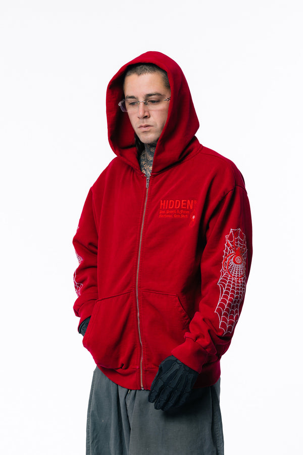 100,000 Stitch Embroidered Spider Logo Zip Hoodie