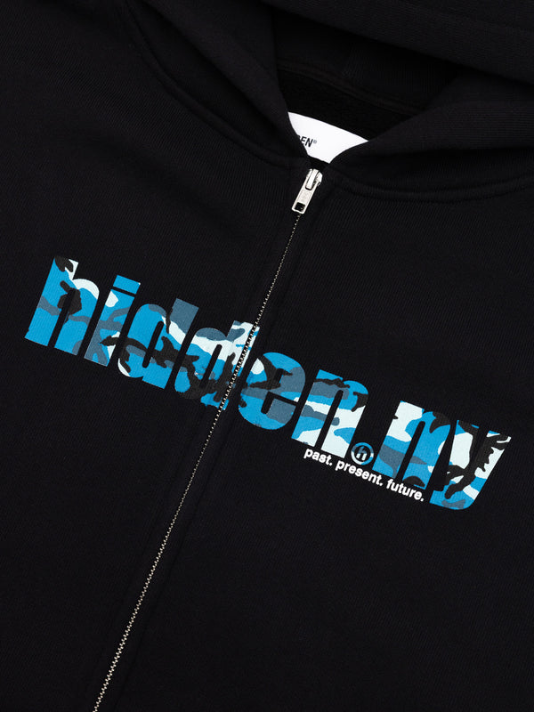 Camo Spellout Zip Hoodie
